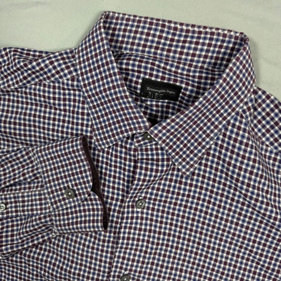 Ermenegildo Zegna Other - Ermenegildo Zegna Gingham Button Down Shirt Men's XL Burgundy Italy Cotton